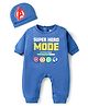 Babyhug Marvel Interlock Knit Full Sleeves Romper with Hat & Avengers Graphics - Blue