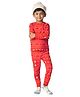 Plan B Cotton Blend Christmas Theme Full Sleeves Xmas Printed Thermal Tee & Joggers Set - Red