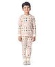 Plan B Cotton Blend Full Sleeves Winter Theme White Xmas Printed Thermal Tee & Joggers Set - White