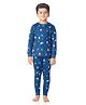 Plan B Cotton Blend Halloween Theme Full Sleeves Ghost & Bloom Printed Thermal Tee & Joggers Set - Turquoise