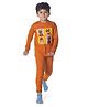 Plan B Cotton Blend Full Sleeves Dog Printed Thermal Tee & Joggers Set - Rust