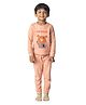 Plan B Cotton Blend Full Sleeves Mr Bear Printed Thermal Tee & Joggers Set - Light Pink