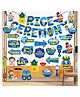 Zyozi Annaprashan Decorations Combo Kit - Banner PhotoBooth Props & Swirls Hanging BLUE - Pack Of 30