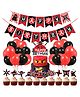 Zyozi Ninja Theme Birthday Decorations Kit Banner Balloons Cake Cupcake Toppers for Boys Red Black - Pack of 37