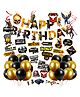 Zyozi Free Fire Theme Birthday Party Decorations Set Banner,Photo Booth, Swirls and Balloons Black Gold - Pack of 55