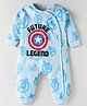 Babyhug Marvel Interlock Knit Full Sleeves Avenger Printed Front Open Romper - Light Blue