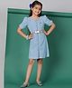 Tales & Stories Cotton Half Sleeves Cupcake Patch & Bow Detailed Dress - Blue