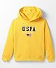 US Polo Assn Cotton Knit Full Sleeves Hooded Sweatshirt with Text Print - Yellow
