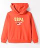US Polo Assn Cotton Knit Full Sleeves Hooded Sweatshirt With Logo Print - Coral
