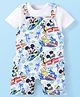 Babyhug Disney Single Jersey Knit Dungaree and Half Sleeves T-Shirt Set Mickey Mouse Graphics - White
