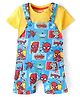 Babyhug Marvel Single Jersey Knit Half Sleeves Spider Man Printed Dungaree & T-Shirt - Yellow & Blue