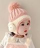 Ziory Cartoon Ear Protection Self Knit Designed Cap - Pink- 12 to 24 Months
