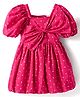 Babyhug Cotton Woven Half Puffed Sleeves Frock With Polka Dot Print & Bow Applique - Dark Pink