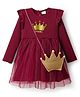 Babyhug Cotton Knit Full Sleeves Dress With Mesh & Glitter Detailing - Maroon