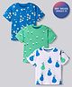 Bonfino Cotton Knit Half Sleeves T-Shirt with Floral Print Pack of 3 - Blue Green & White
