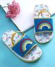 Babyoye Rainbow Theme Printed Flip Flops with Back Strap - Blue & White