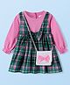 Babyhug Cotton Woven Full Sleeves Checkered Frock with Sling Bag & Bow Applique - Pink