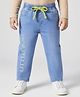 Babyoye Cotton Woven Full Length Jeans With Text Embroidery - Light Blue
