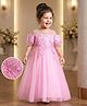 Mark & Mia Cold Shoulder Sleeves Floral Embroidered Party Gown with Applique- Pink