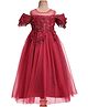 Mark & Mia  Cold Shoulder Sleeves Floral Embroidered Party Gown with Applique - Maroon