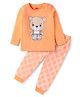 Babyhug Cotton Knit Full Sleeves Night Suit with Checkered & Bear Print - Orange