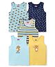 Babyhug 100% Cotton Sleeveless Sandos With Teddy Bear & Star Print Pack Of 5 - Blue & Yellow