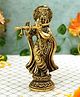 Bamboo Tree Jewels- Krishna playing Flute Round Base Brass Idol Gold & Black