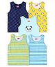 Babyhug 100% Cotton Knit Sleeveless Sando with Stripes Panda & Star Print Pack of 5 - Blue Green & Yellow