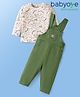 Babyoye Marvel Cotton Knit Dungaree & Full Sleeves T-Shirt With Groot Graphics - Olive Green