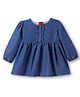 Babyhug Cotton Knit Full Sleeves Frock with Apple Embroidery - Blue