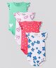 Bonfino Cotton Knit Frill Sleeves Onesies with Floral & Hearts Print Pack of 4 - Pink White & Green