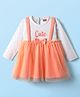 Babyhug Single Jersey Knit Full Sleeves Polka Dots Printed Frock with Bow Applique - Dark Peach