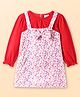 Babyhug Cotton Woven Floral Printed Frock With Full Sleeves Inner Tee - Red & White