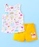 Babyhug 100% Cotton Sleeveless Bunny Printed Sando & Shorts Set - Yellow & White