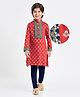 Earthy Touch Single Jersey Knit Full Sleeves Kurta Pajama Set with Floral Foil Print & Lace Detailing - Orange
