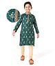EARTHY TOUCH Single Jersey Knit Full Sleeves Floral Foil Printed Kurta with Solid Color Pajama Set - Teal Blue