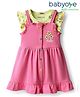 Babyoye Eco Conscious  100% Cotton Knit Frock with Frill Sleeves Ineer Tee & Bird Print - Dark Pink & Yellow
