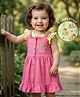 Babyoye Eco Conscious  100% Cotton Knit Frock with Frill Sleeves Ineer Tee & Bird Print - Dark Pink & Yellow