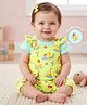 Babyoye Eco Conscious 100% Cotton Knit Frill Sleeves Birds Printed Dungaree & Inner Tee - Light Green