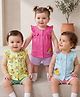 Babyoye Eco Conscious 100% Cotton Knit Frill Sleeves Birds Printed Jhablas with Bow Applique Pack of 3 - Dark Pink Light Blue & Green