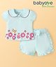 Babyoye 100% Cotton Knit Eco Conscious Half Sleeves Top & Shorts Set With Peter Pan Collar & Floral Print - Sea Green