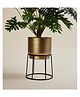 VOIDROP Metal Black & Gold Floor Planters Flower Pot With Stand Outdoor & Indoor, Farmhouse Decor for Garden, Patio, Porch & Balcony, Pots with Stand and Drainage, Front Door Decorative Planting Container, Modern Rustic Décor,Gold & Black