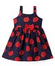 Babyhug Cotton Knit Sleeveless Frocks With Polka Dots Print & Bow Applique - Red & Navy Blue