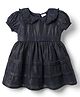 Babyhug Cotton Woven Half Sleeves Solid Frock With Peter Pan Collar - Navy Blue