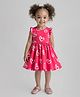Bonfino Cotton Knit Frill Sleeves Frock with Heart Print - Red