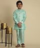 P-MARK Full Sleeves Solid Kurta With Coordinating Pant & Leaves Embroidered Jacket - Green