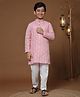 P-MARK Cotton Full Sleeves Thread Work Embroidered Kurta & Pyjama Set - Pink