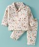Ben Benny Interlock Knit Full Sleeves Night Suit with Floral & Bunny Print- Off White