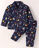 Ben Benny Interlock Knit Full Sleeves Night Suit with Beach Theme Print - Navy Blue