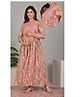 Step Queen Pure Cotton Three Fourth Sleeves Floral Printed  Maternity Dress With Nursing Access - Peach